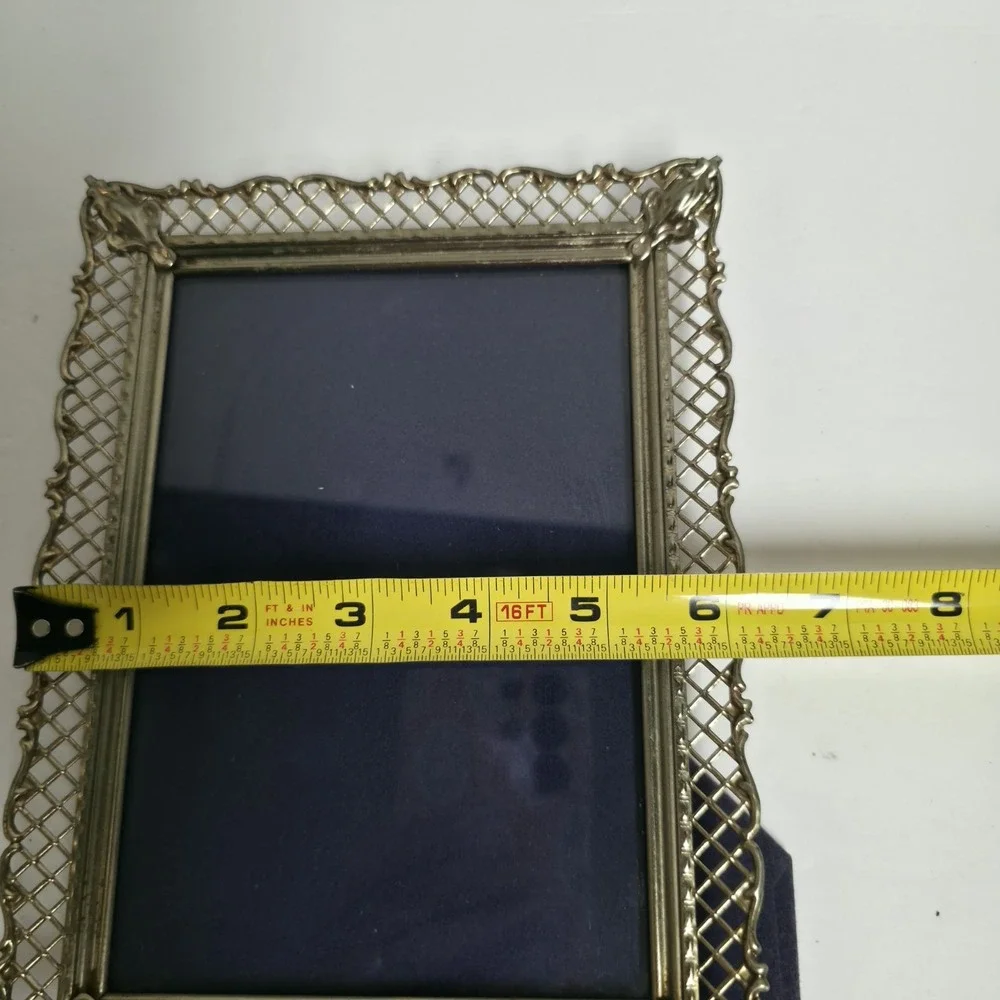Vintage Hollywood Regency Gold Filigree Metal Picture Frame Ornate Lace Lattice